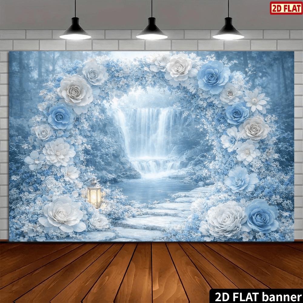 1 Piece of Blue and White Wedding Backdrop Wall with a Fresh Blue Tone Perfectly Blending with White Floral Arrangements