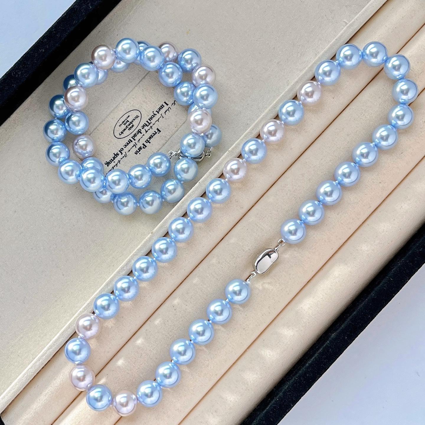 

Vintage 12Mm Large Granular High Quality Manta Rose Purple Haze Blue Artificial Crystal Pearl Necklace Lock