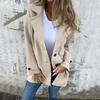 Fall Winter Women Jacket Turn-down Collar Mid Length Single-breasted Solid Color Fake Pockets
