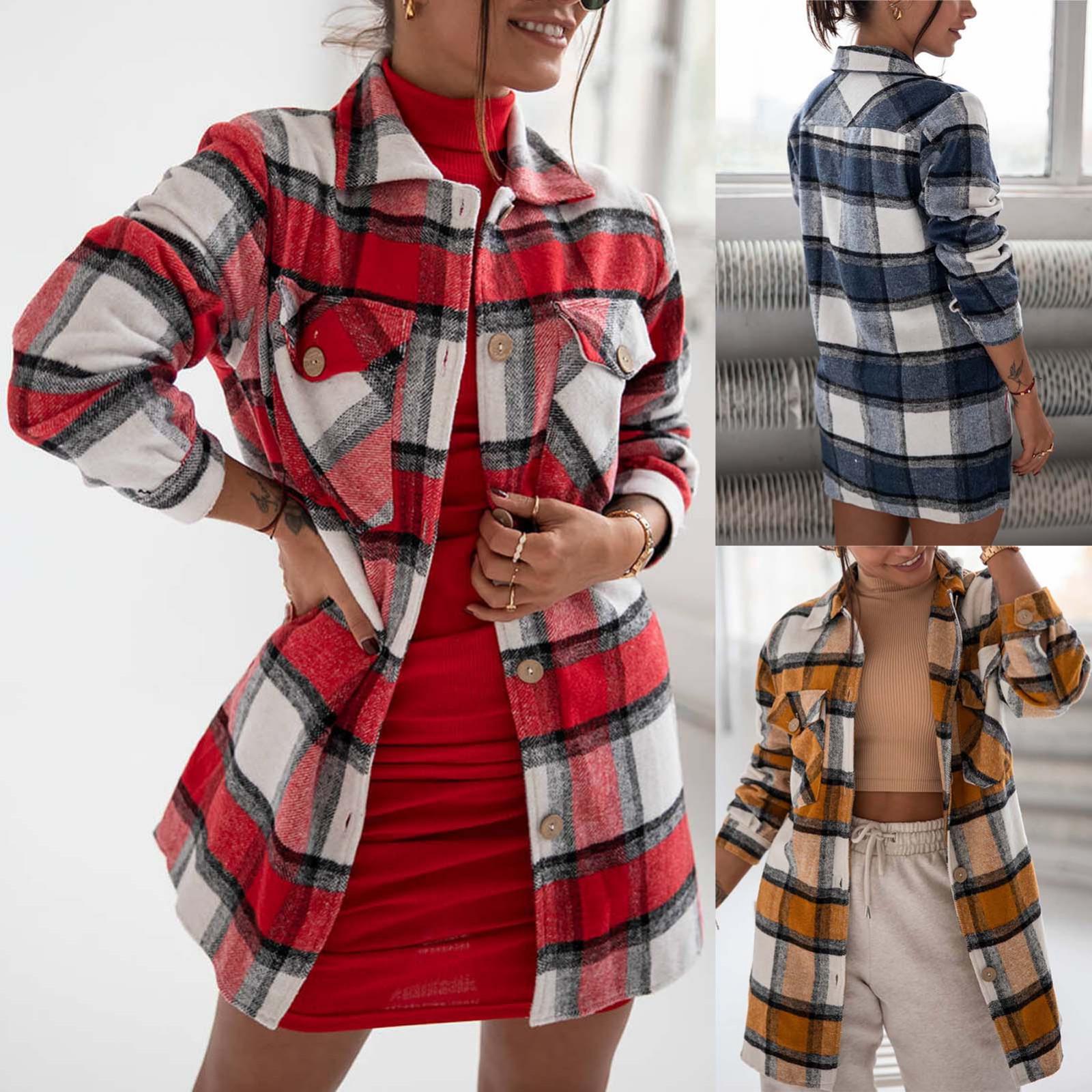 

Fashion Women s Casual Lattice Printed Buttons Long Sleeve Tunic Blouse Shirt