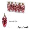 5pcsChristmas Tree Pinecone Hanging Ornament Christmas Party Glitter Red Artificial Pinecone Pendant Home Store Window Decoratio