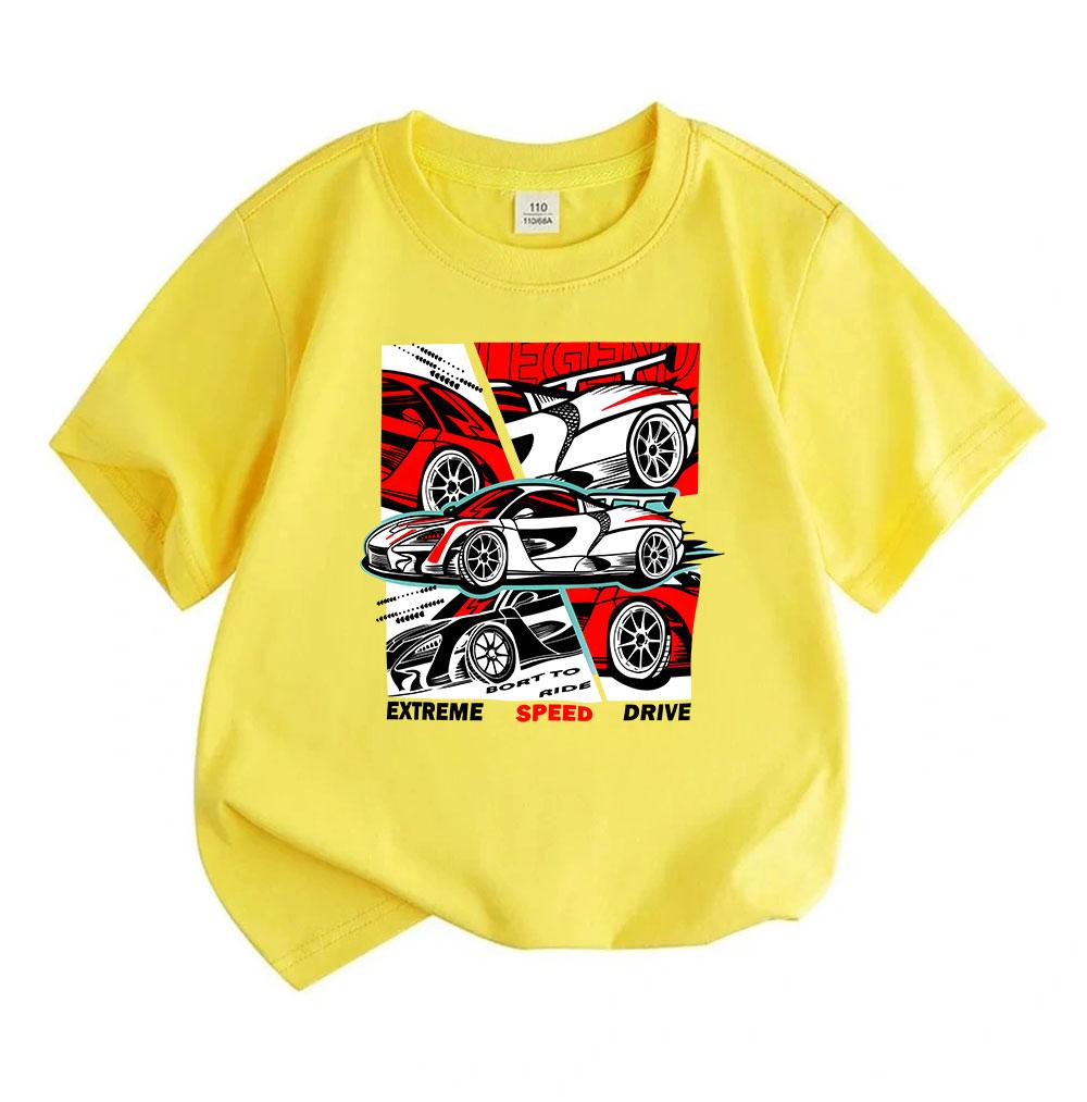 Kids Boys Girls 100% Cotton Crew Neck Short Sleeve T-Shirt, Extreme Speed Racing Supercar Graphic Casual Breathable Tee for Children Summer Streetwear