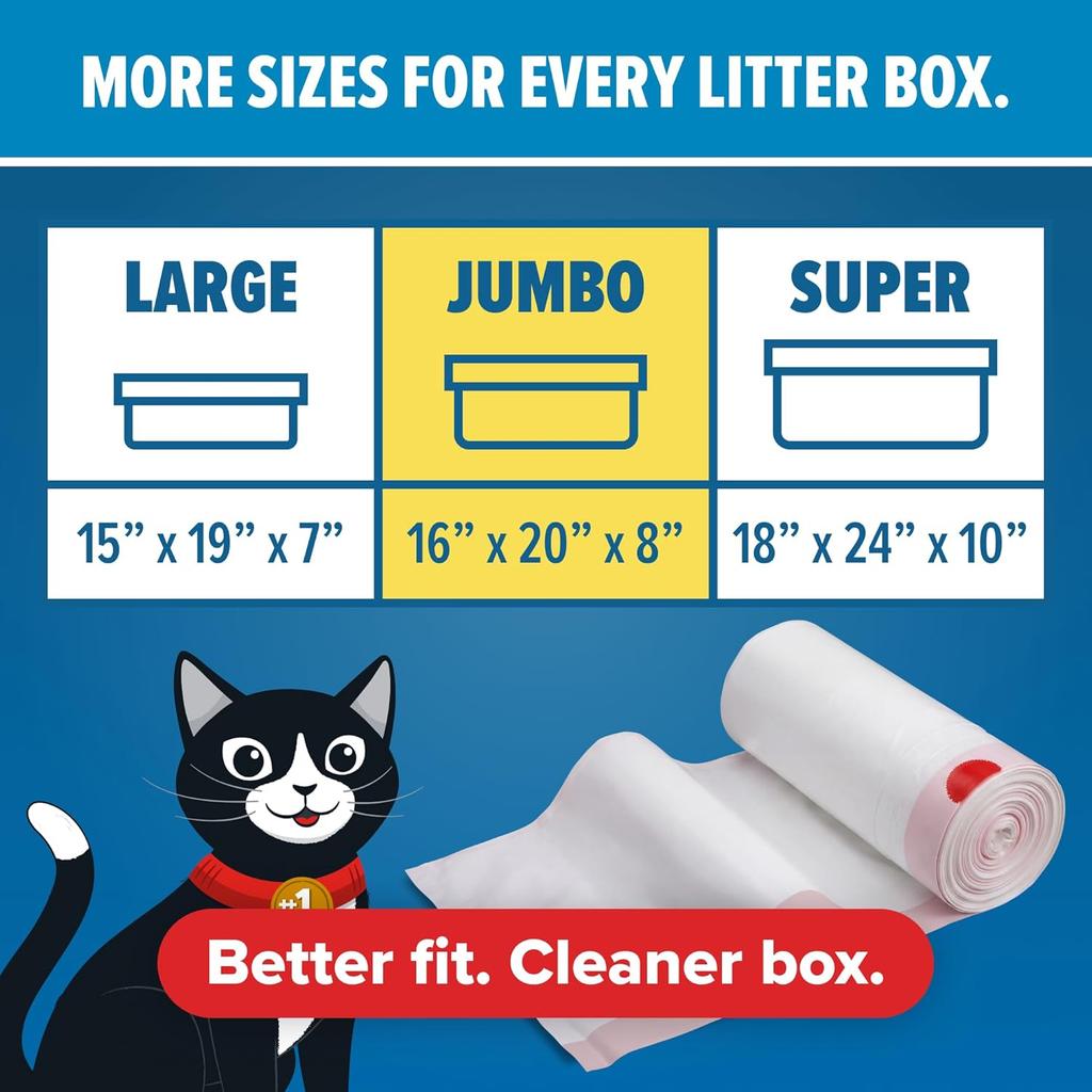 Litter Box Liners: Heavy Duty - Tear Leak Resistant - Drawstring Close - Jumbo 15 Count