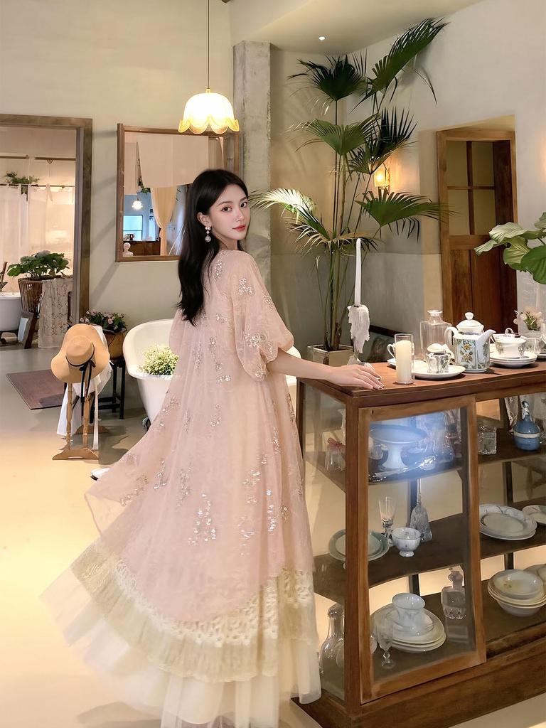 Summer 2026 Elegant Chinese Floral Embroidery Two-Piece Long Dress for Women, Style P0207.