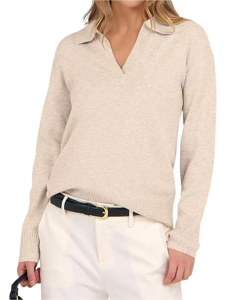 2026POLO lapel sweater women's loose casual European and American autumn and winter spot knitted women's top