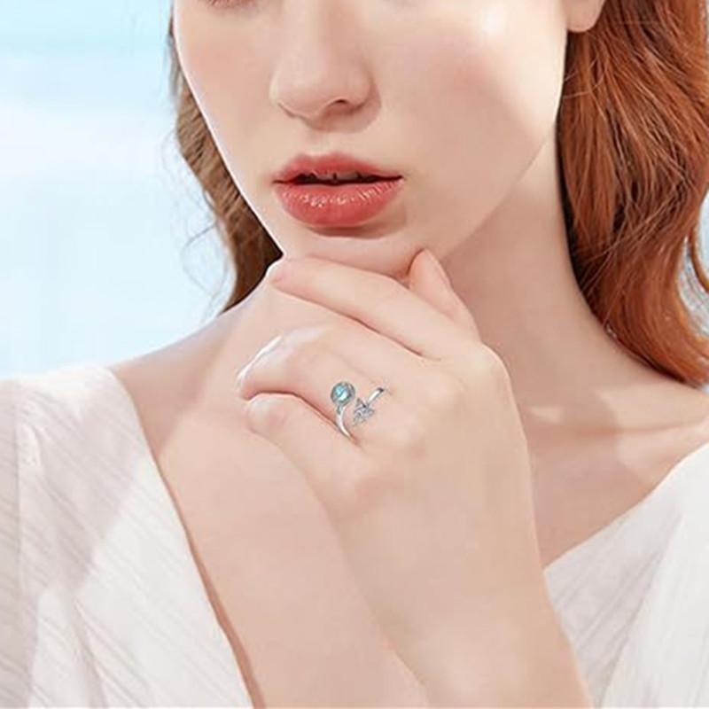 Smjel Spinning Moonstone Vintage Adjustable Rings Hollow Ring For Women Index Finger Statement Jewelry