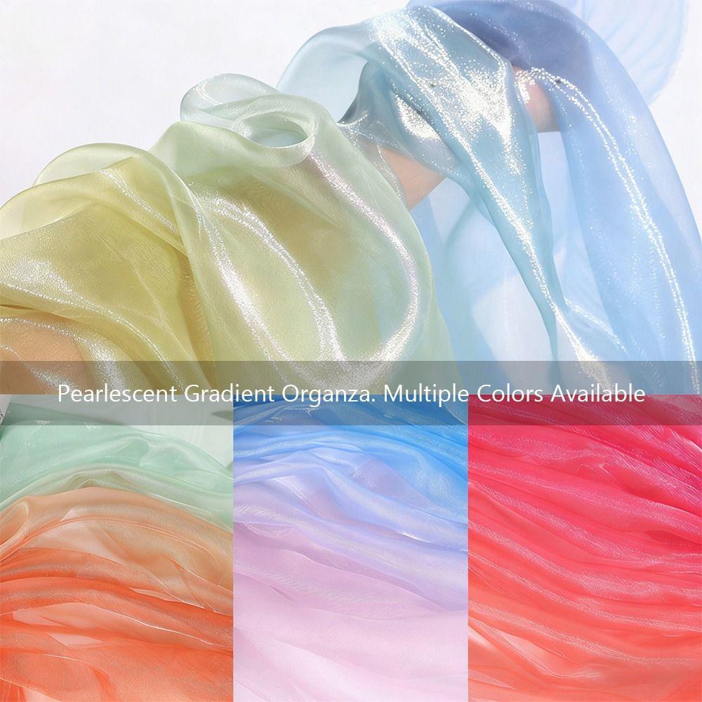 1 Yard/Width 140cm Organza Fabric Transparent Texture Colorful Gradient Voile Gauze Mesh Fabric Transition Color Gradient Fabric