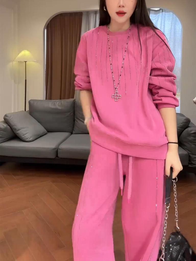 Korean Style Pink Sparkly Sports Suit - Trendy Autumn Fashion 2026