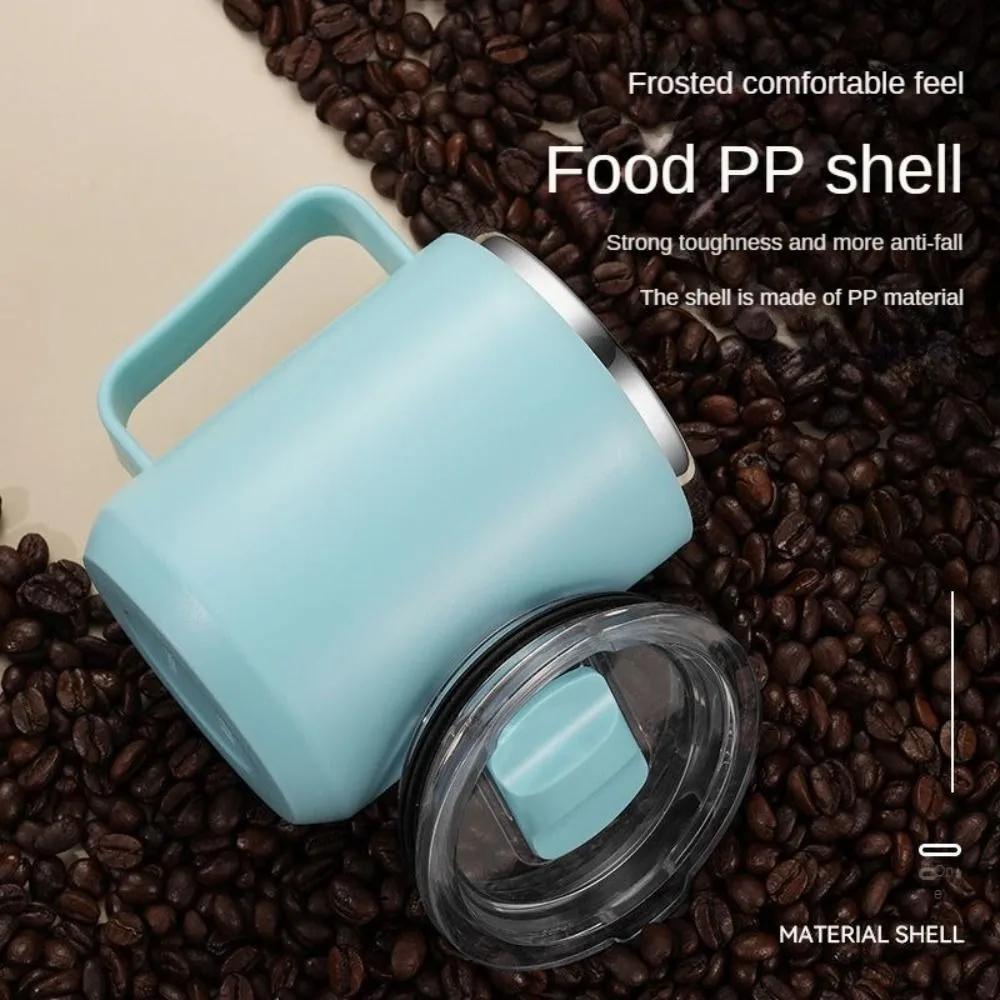 1PC 450ML Coffee Cup with Handle Lid Straw Insulated Cup Vacuum Stainless Steel Double Layer Large Capacity Portable Traveling