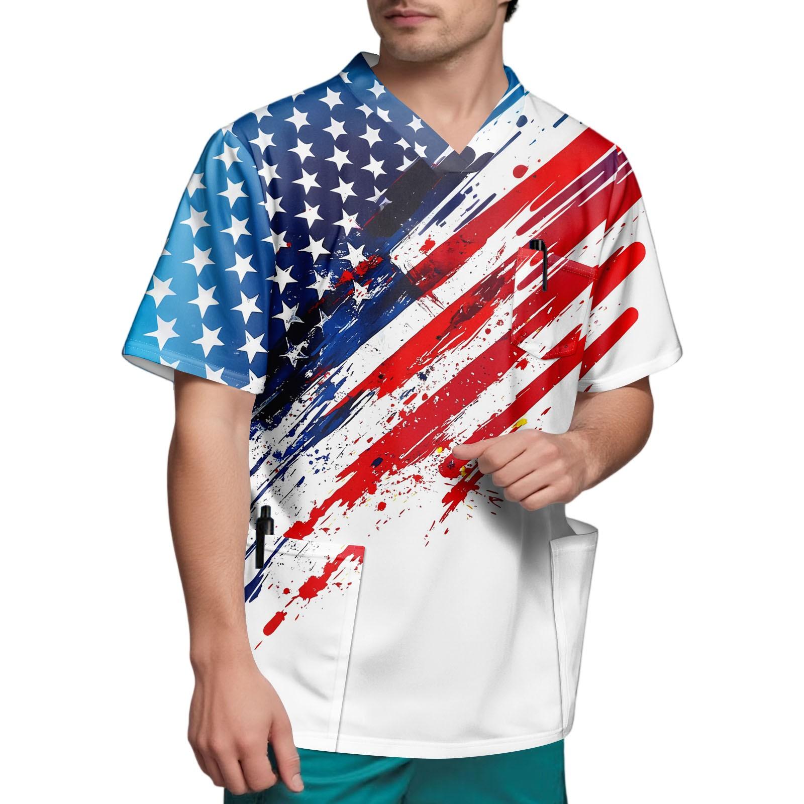 

Мужской топ с короткими рукавами и V-образным вырезом в честь Дня независимости и нагрудным карманом XXXXXL винный