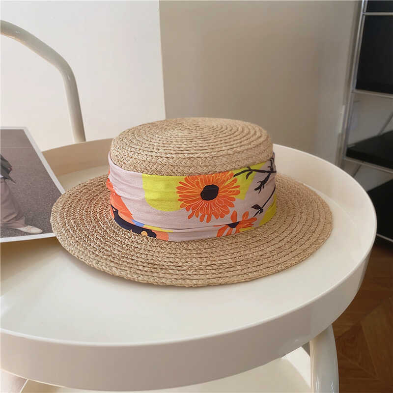 

Top Hat Retro Straw Hat Women s Summer Travel Seaside Sunscreen Sun Hat Casual Flat Top Straw Beach Hat Adjustable