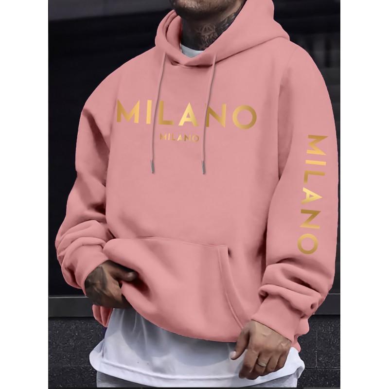Mens Oversized Hooded Sweatshirt With Dual Print - Minimalist Milan Style Lightweight Warm Winter Casual Top