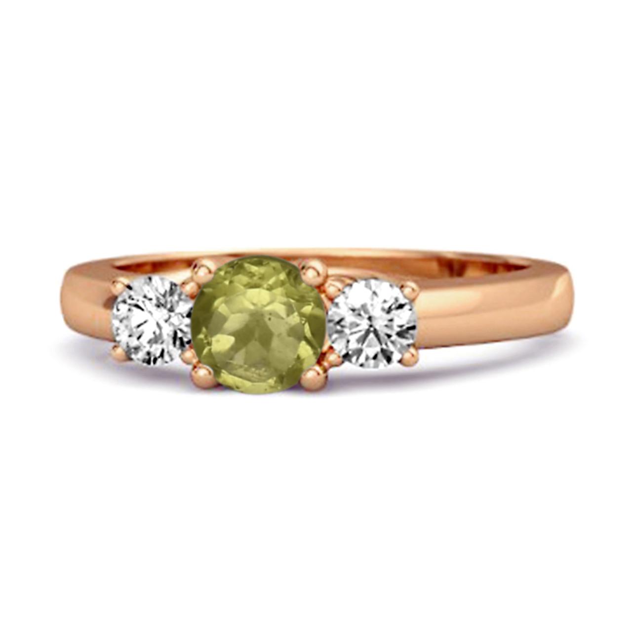 

Peridot Round Three Stone Ring - 925 Sterling Silver Rose Gold Vermeil 11 рожевий колір золота