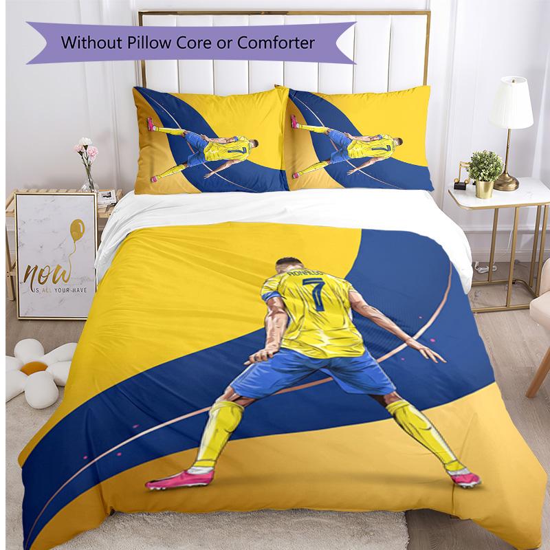Set Lenzuola Stampate Cristiano Ronaldo 3 Pezzi Copriletto Accogliente Traspirante come Regalo per Inaugurazione Casa o Festa
