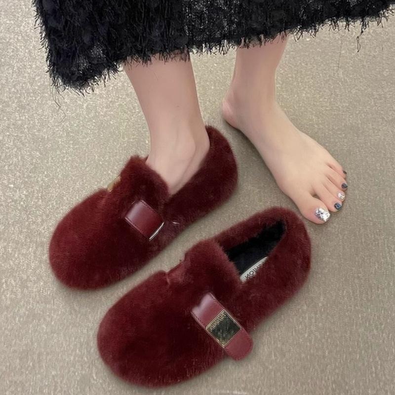 2025 Winter Wool Lamb Women Ballet Shoes Shallow Slip On Ladies Flats Mary Jane Outside Warm Soft Sole Women Shoes