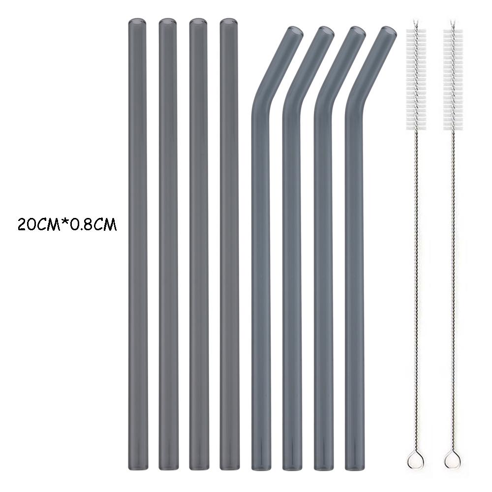 8Pcs High Borosilicate Glass Straw Set Multi-Color Reusable Glass Eco Friendly Drinking Straw for Cocktail Smoothie Bubble Tea