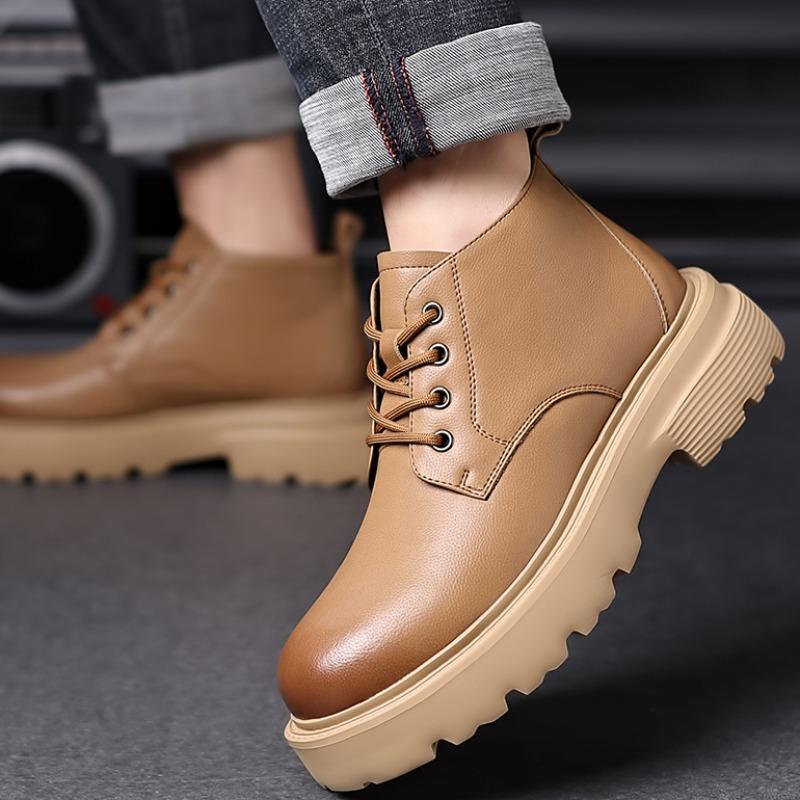Fashion Fashion Cow Leather Platform Motorcycle Boots for Men Autumn Winter Soft Sole Men's Shoes Designer Retro Casual Male Ankle Boots