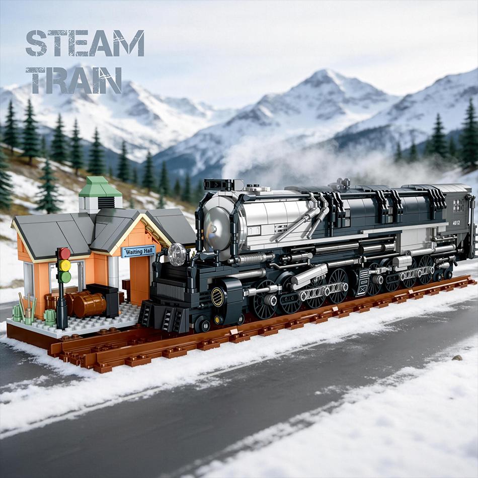 Auto Parts Decorate Boys Moc City Union Pacific Big No 4014 Steam Locomotive Building Blocks Railway Train Station Track Assembly Bricks Toy Kid Gift