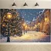 2D Christmas Night Street Scene Backdrop with Lamps & Snowflakes for Holiday Decoration