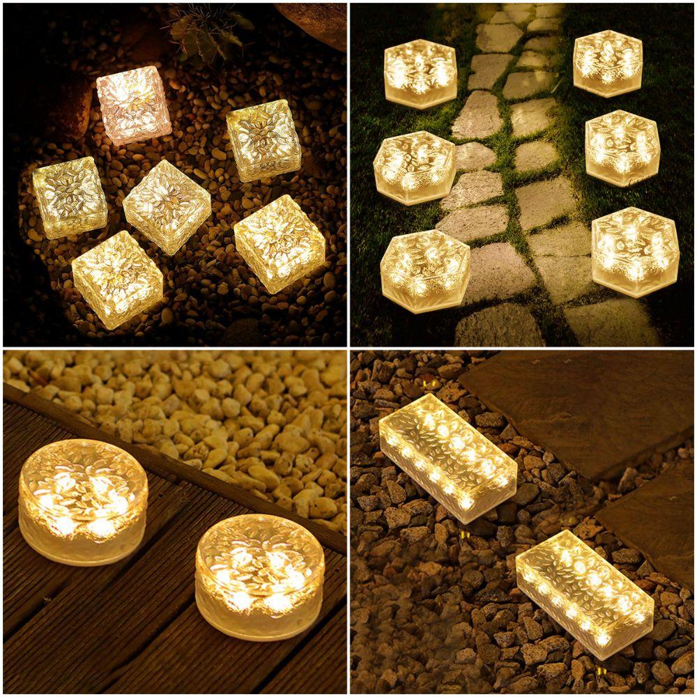 White/Warm White Light Ice Cube Brick Lights Solar Pathway Landscape Lamp  Outdoor