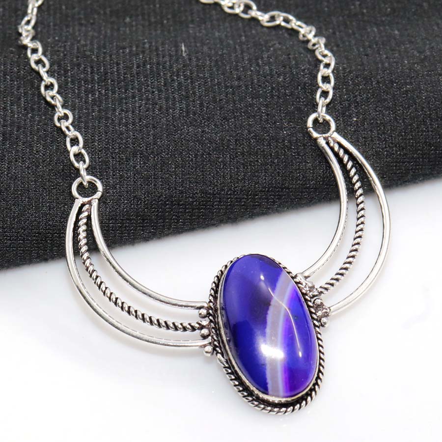 Outstanding Purple Botswana Agate 925 Silver Plated Necklace 19" Trendy v5n92