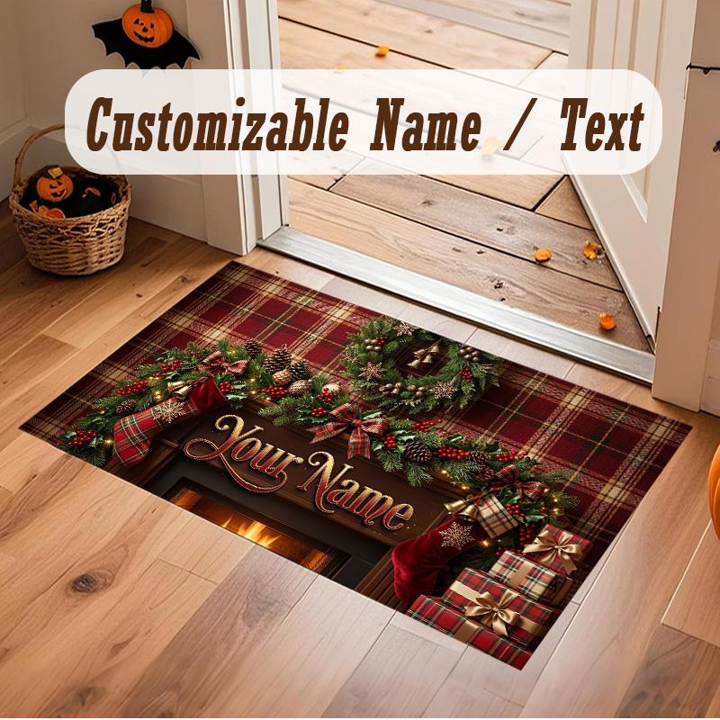 Weicher Kristall-Samt-Teppich mit Weihnachtsmotiv, individuell bedruckbar mit Namen & Text, rutschfester Bodenläufer für Schlafzimmer, Wohnzimmer