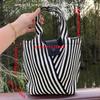 Striped Pattern Knitted Handbag Fashion Crochet Bag For Women Aesthetic Bucket Bag With Snap Button