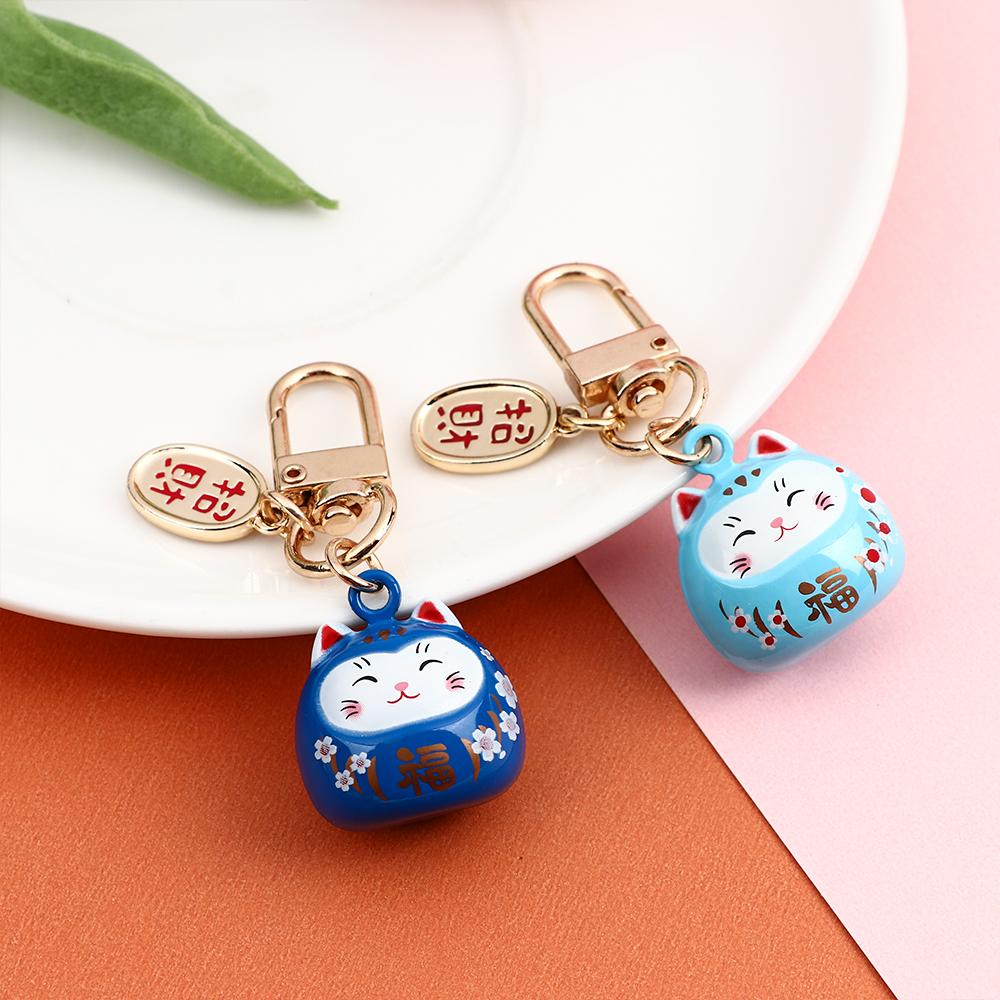 Japanese Cute Lucky Cat Keychains Cartoon Lucky Cat Key Chains Car Bag Charm Ornaments Pendant Keyring Couple Gift