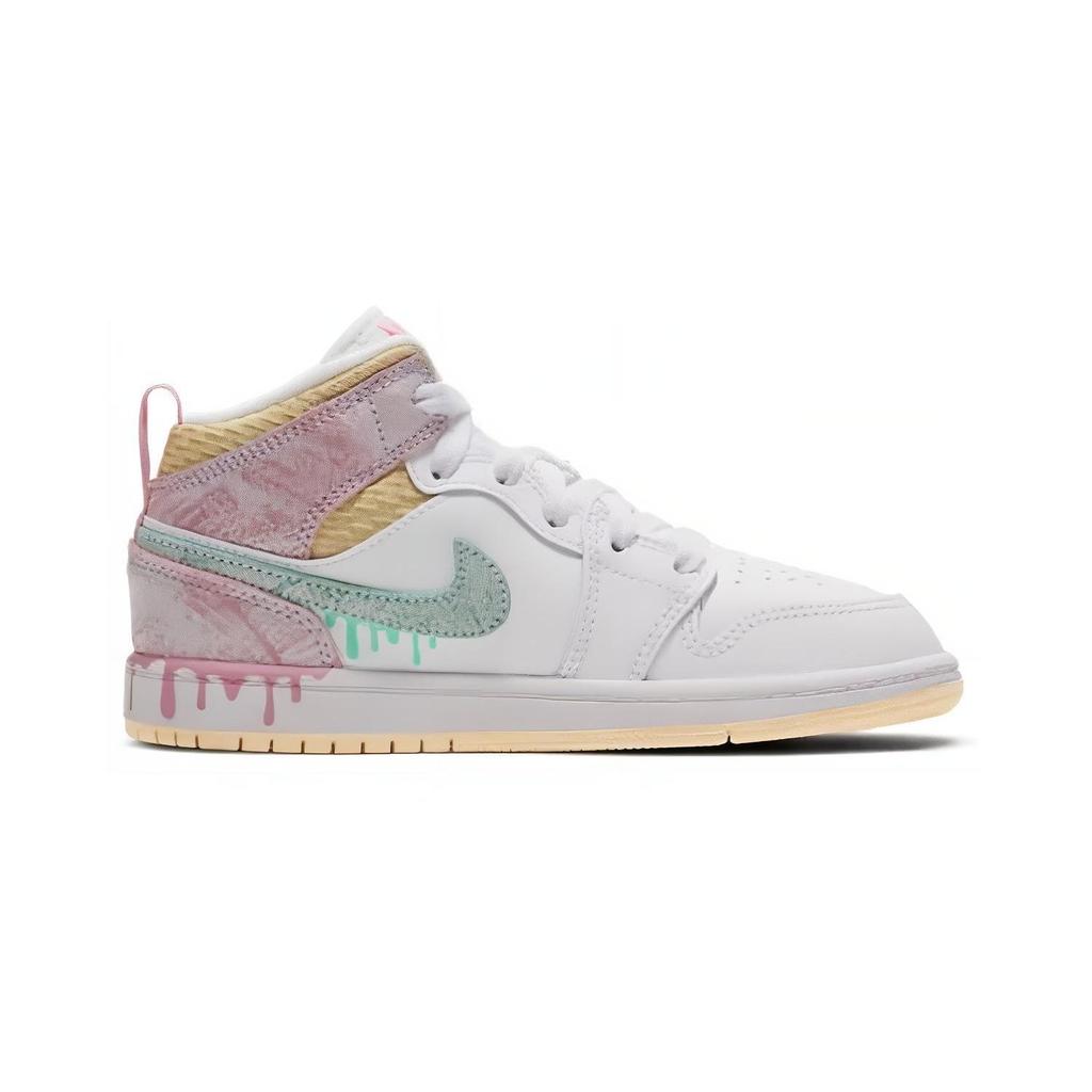 Zapatillas Air Jordan 1 Mid SE PS Ice Cream para niños, color blanco Arctic-Punch, vainilla pálido, DD1667-100