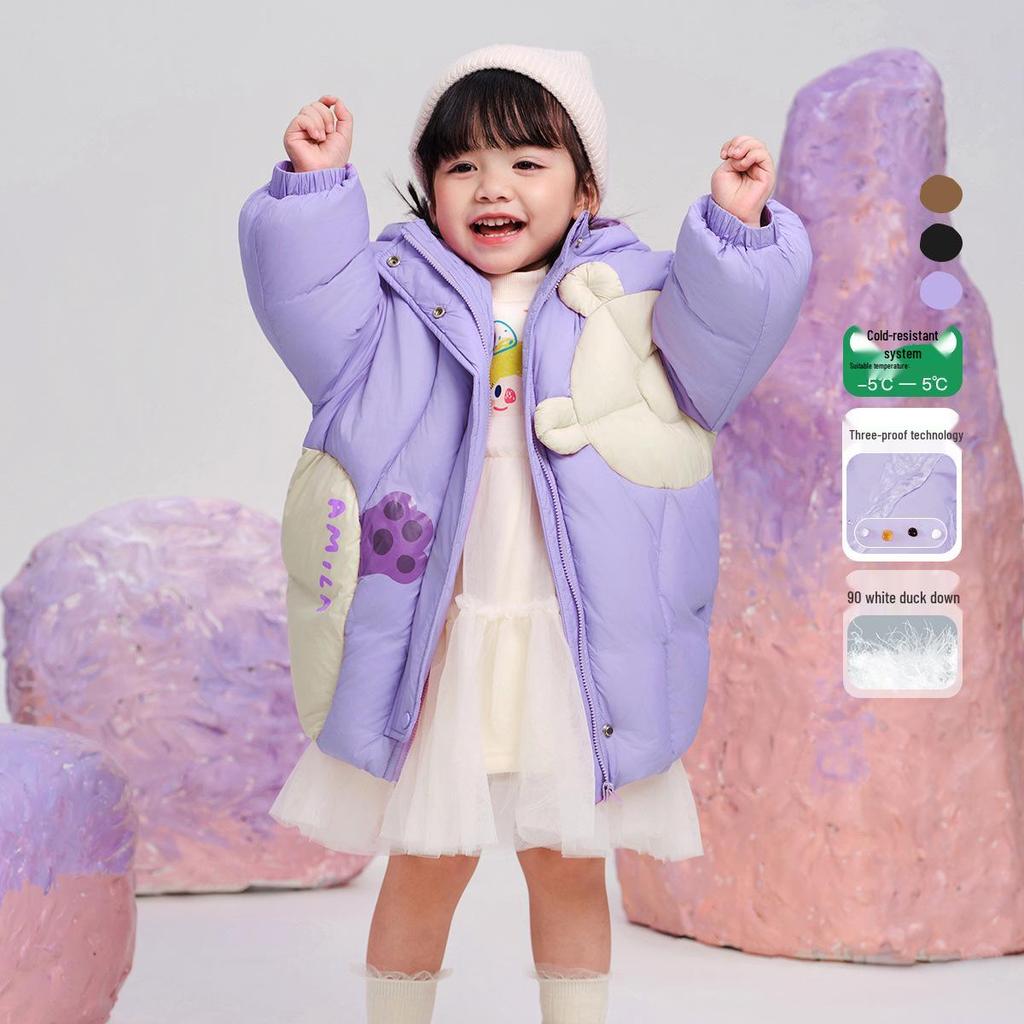 2025 Winter Mid-Length Down Jacket for Girls - Triple-Proof, 90% White Duck Down