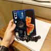 Blue Ray Cartoon Camera Holder Phone Case For Samsung Galaxy Z Fold 3 2 5g Glossy Imd Shockproof Protection Chain Cover