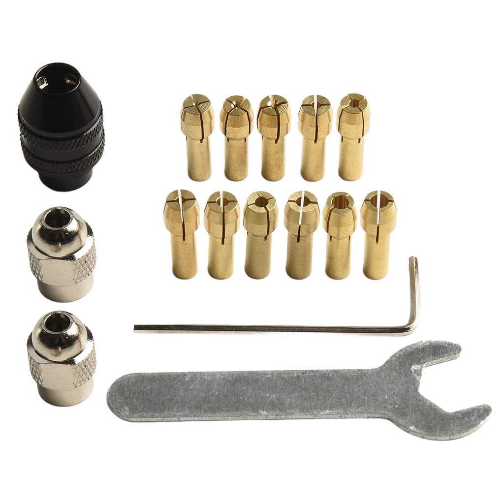 Replacement Chuck Brass Collet Kit 0.5mm To 3.2mm Sizes Quick-Change Keyless Strong Grip Design Versatile Collet Nut
