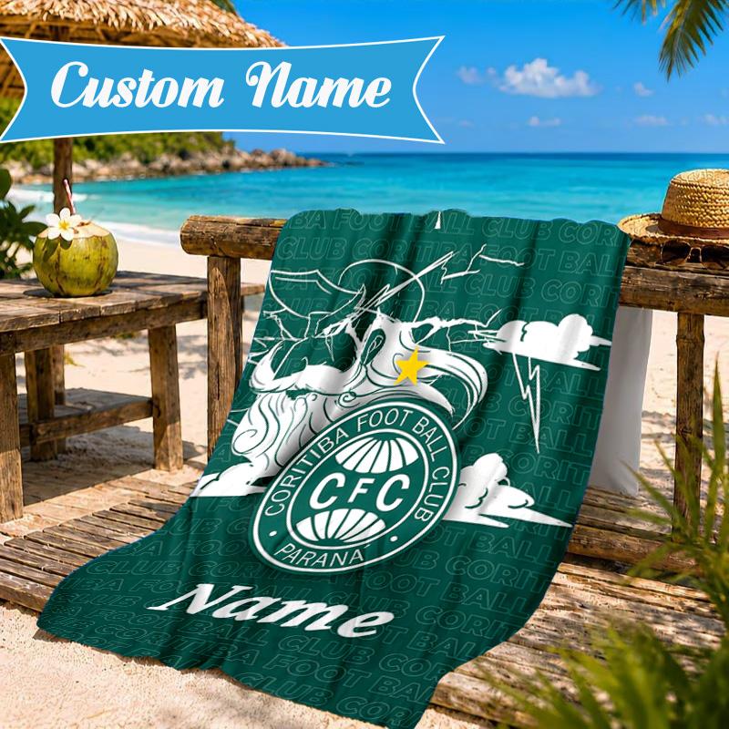 Custom Name Beach Towel Coritiba FC Crest Design Microfiber Beach Towel, Lightweight for Summer Travel, Swimming Pool Fan Birthday Gift