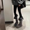 High Snow Boots Winter New Round Toe Sleeve Metal Buckle Plus Fleece Platform Non-Slip Cotton Boots