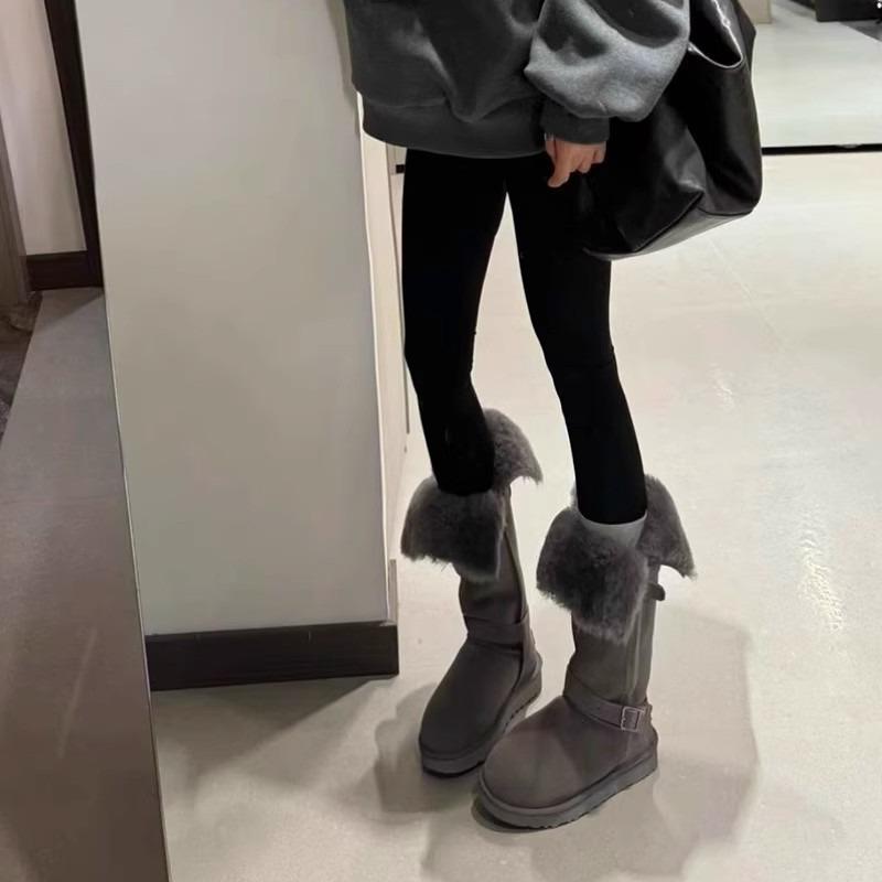 High Snow Boots Winter New Round Toe Sleeve Metal Buckle Plus Fleece Platform Non-Slip Cotton Boots