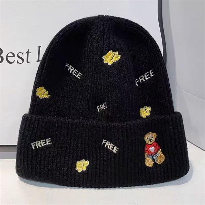 

New bear wool hat women s fashion trend warm ear protection cute winter knitted hat tide Standard