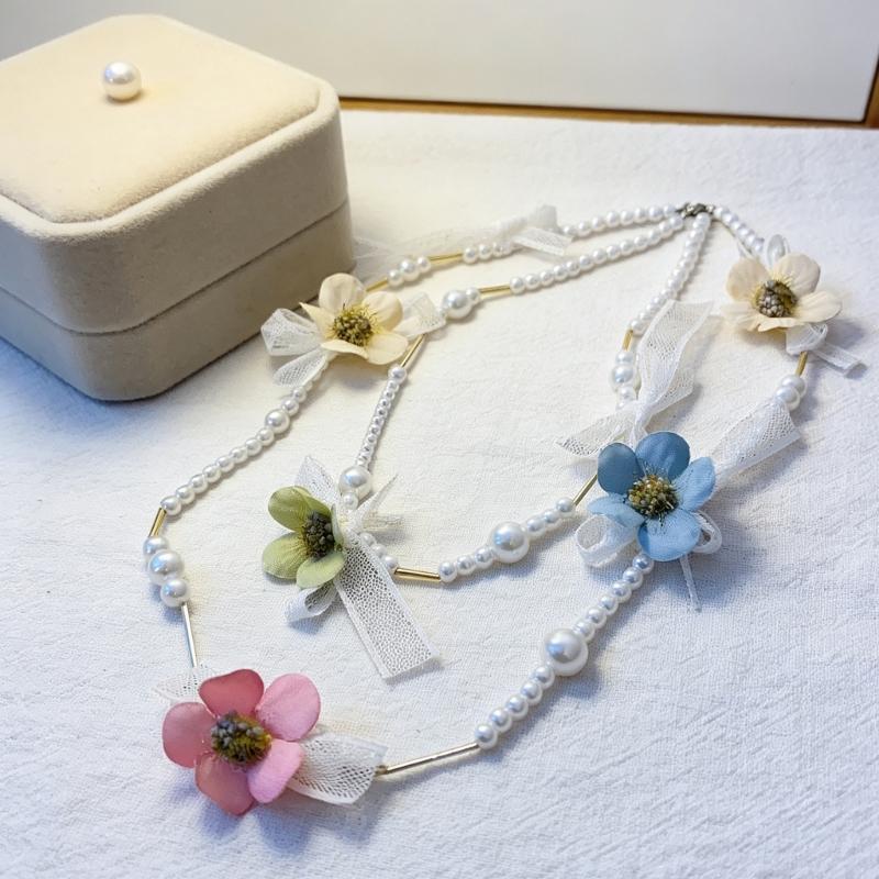 Stylish Floral Pearls Strand Necklace With Delicate Beads Trendy Women’s Jewelry Perfect For Everyday Wear