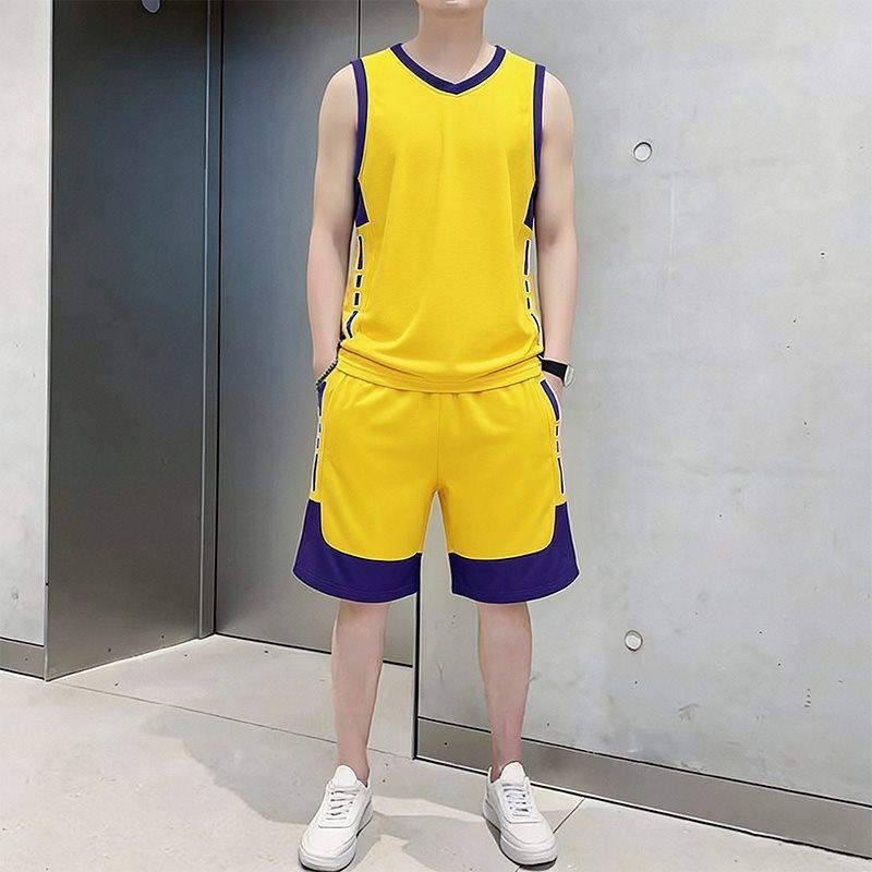 Men's 2026 Summer Sleeveless Ice Silk Basketball Training Vest and Shorts Set - Quick Dry and Loose Fit