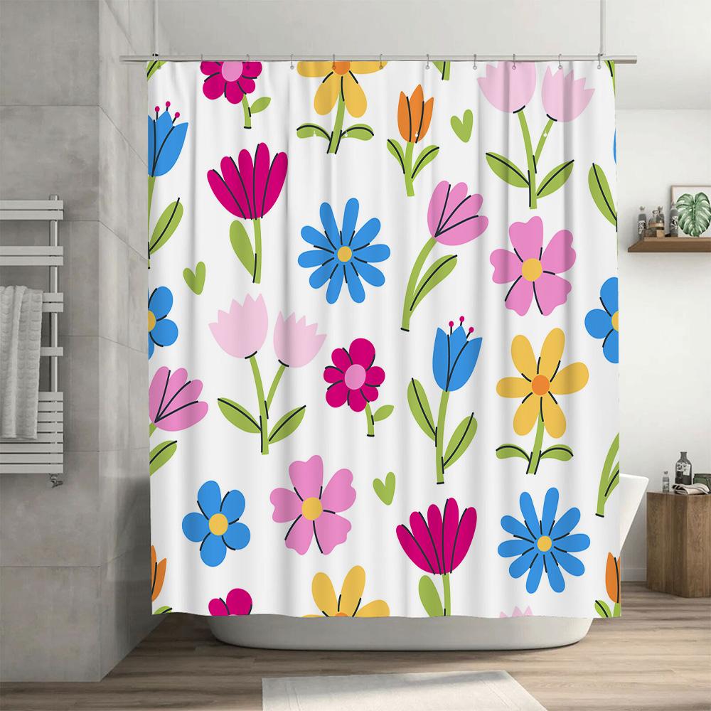 Bathroom Shower Curtain Multicolored Floral Design for Girls Kids Bathroom Decor in White Yellow Blue Pink Red Purple Colorful B