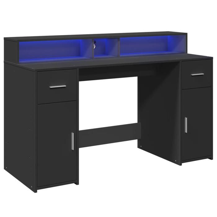 VidaXL Desk with LED Lights Black 140x55x91 Cm Engineered Wood, Work Desk, Study Desk, Home Office Desk, 3309421
