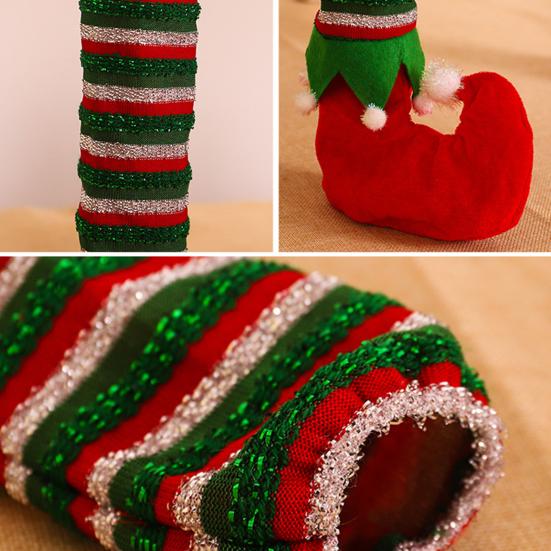 Elastic Felt Pads for Chairs 4 Pcs Christmas Table Chair Leg Covers, Striped Elf Furniture Protectors Scratch Prevention Socks, Floor