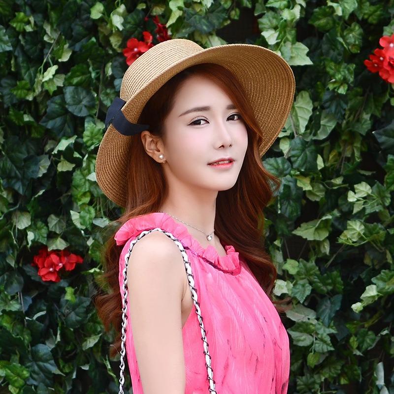 Summer Ladies Hat Bow Streamer Bucket Hat Beach Sun Hat Tide Vacation Sun Hat