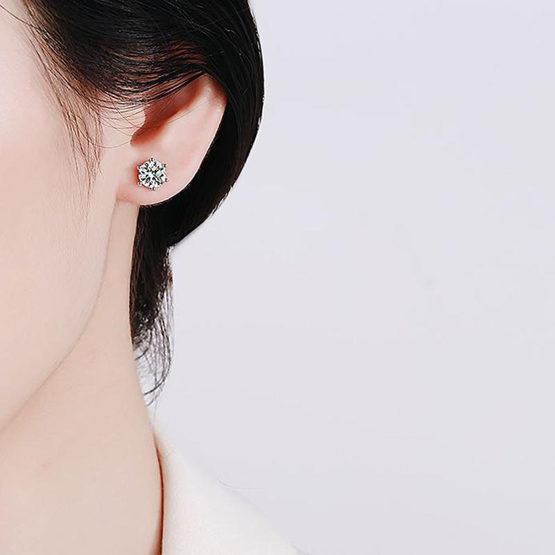 BIJOX STORY Damen Moissanit Schraubstecker Ohrringe D Farbe 925 Silber 6 Krappen Diamant Hochzeit Feiner Schmuck
