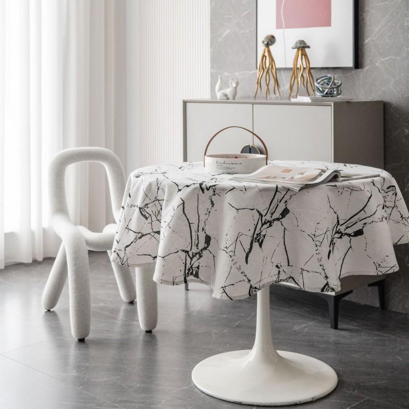 Round Cotton Linen Tablecloth 150cm Modern Minimalist Marble Print Dining Table Cover Kitchen Home Decor