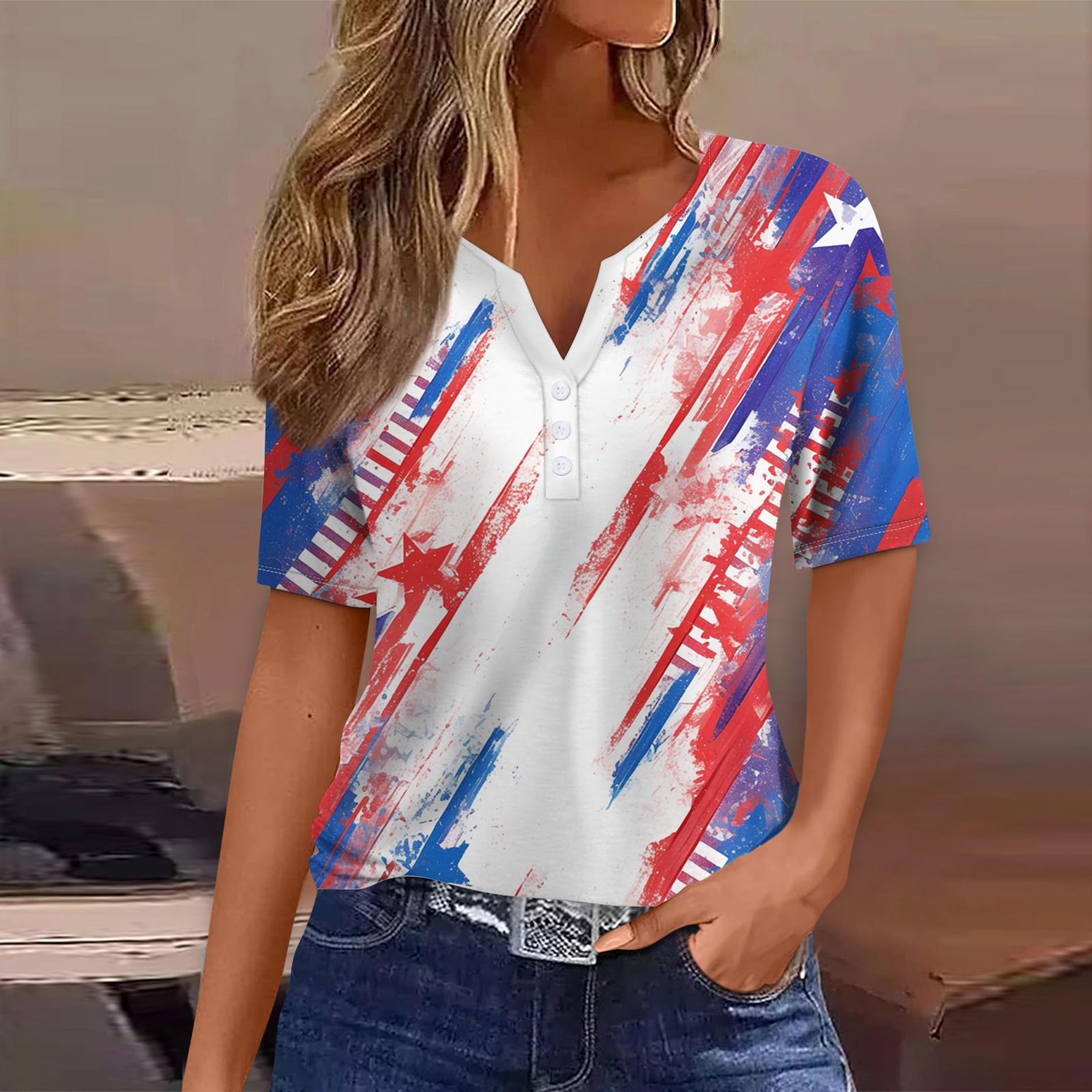 

Жен. Футболка Футболка С принтом Пуговицы С короткими рукавами Повседневные Выходные Мода Классический V-образный вырез Обычный Верх S белый