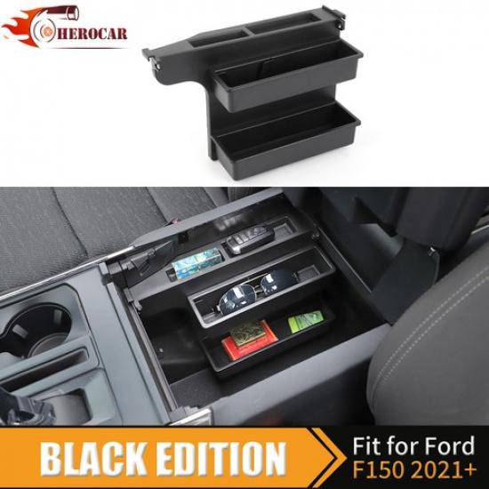 Black Armrest Storage Box Tray Organizer For Ford F150 F250 F350 2015+ Interior