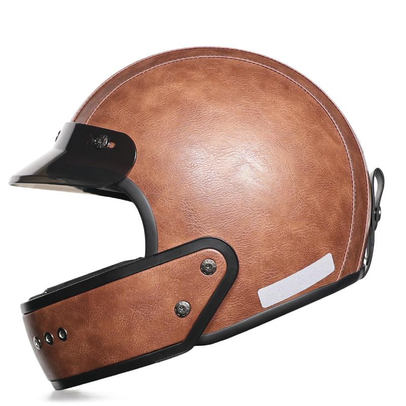 Vintage Helmet Leather Lined Motorcycle Full Helmet Removable Chin Locomotive Men's and Women's Lightweight Small Shell