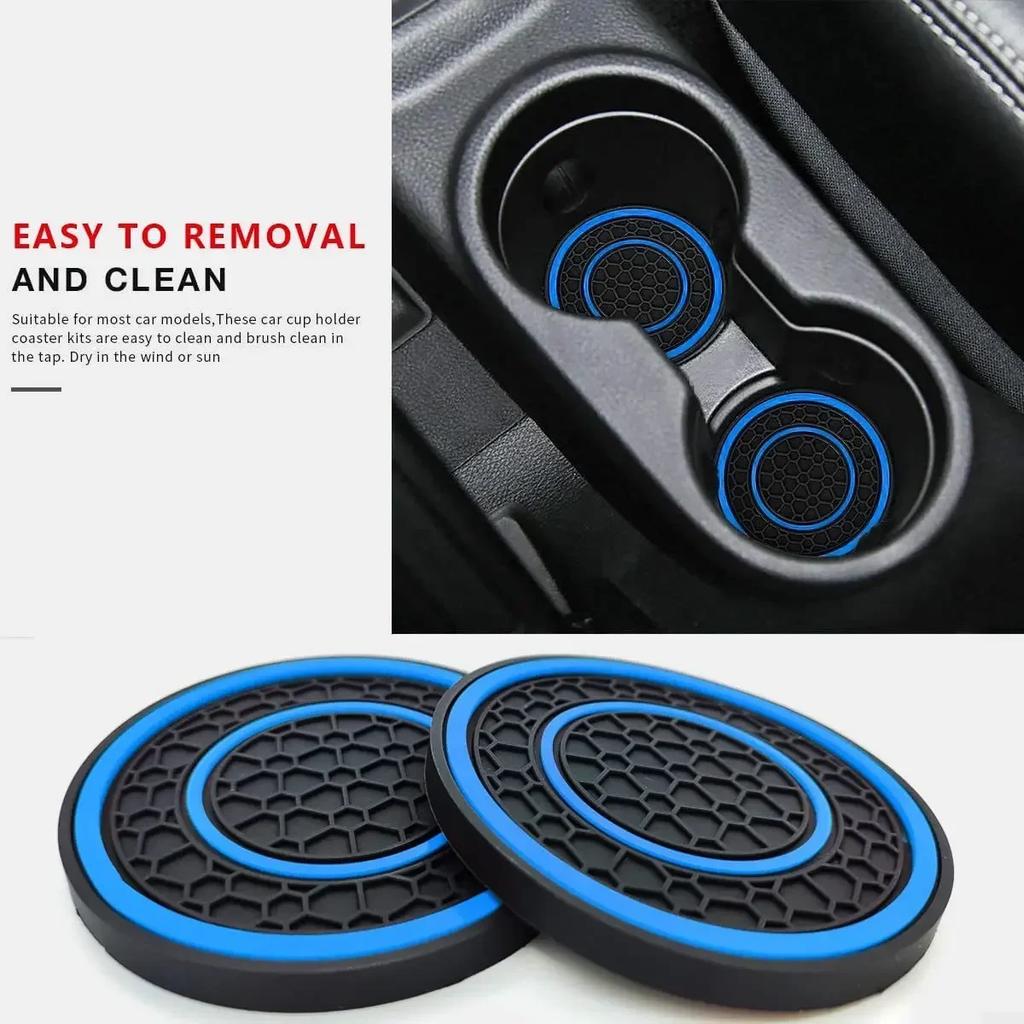 2Pcs Car Coasters 7cm 2.76inch PVC Anti-Slip Sift-Proof Cup Mats Beverage Coaster Car Bottle Holder Car Interior Accessories