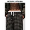 UR2025 Women's Split Waist Drawstring Retro Plaid Wide-Leg Pants
