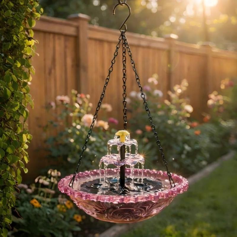 

Solar Cascade Hanging Bird Bath Fountain, Outdoor Hanging Bird Bath With Solar Fountain, Large Humming Bird Baths Are Suitable